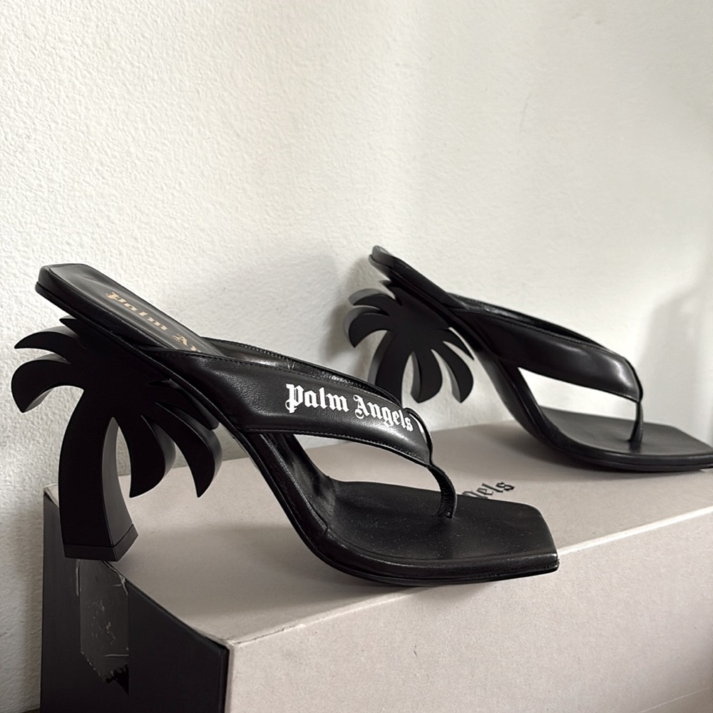 NIB [Palm Angels] Palm Beach Sandal Heels In Black w/ White Women’s EU 38 / US 7 - Picture 10 of 16